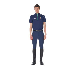 Polo de entrenamiento para hombre Equestro x FISE con cremallera bandera italiana de manga corta Americana marina Azul marino