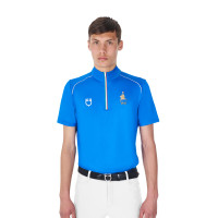Polo de entrenamiento para hombre Equestro x FISE con cremallera bandera italiana de manga corta Azul de Savoie