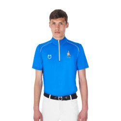 Polo de entrenamiento para hombre Equestro x FISE con cremallera bandera italiana de manga corta Azul de Savoie