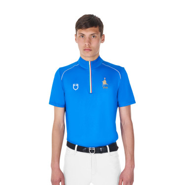 Polo de entrenamiento para hombre Equestro x FISE con cremallera bandera italiana de manga corta Azul de Savoie