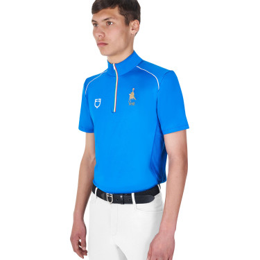 Polo de entrenamiento para hombre Equestro x FISE con cremallera bandera italiana de manga corta Azul de Savoie