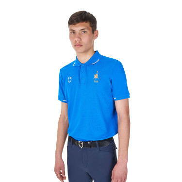Polo de entrenamiento para hombre Equestro x FISE de tres botones y manga corta Azul de Savoie