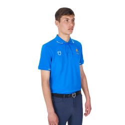 Polo de entrenamiento para hombre Equestro x FISE de tres botones y manga corta Azul de Savoie
