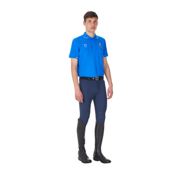 Polo de entrenamiento para hombre Equestro x FISE de tres botones y manga corta Azul de Savoie