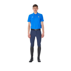 Polo de entrenamiento para hombre Equestro x FISE de tres botones y manga corta Azul de Savoie