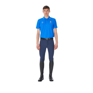 Polo de entrenamiento para hombre Equestro x FISE de tres botones y manga corta Azul de Savoie