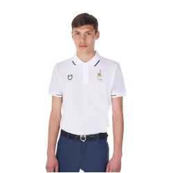 Polo de entrenamiento para hombre Equestro x FISE de tres botones y manga corta Blanco Polo de entrenamiento para hombre Equestro x FISE de tres botones y manga corta Blanco