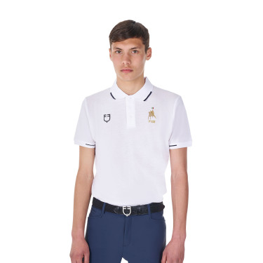 Polo de entrenamiento para hombre Equestro x FISE de tres botones y manga corta Blanco Polo de entrenamiento para hombre Equestro x FISE de tres botones y manga corta Blanco