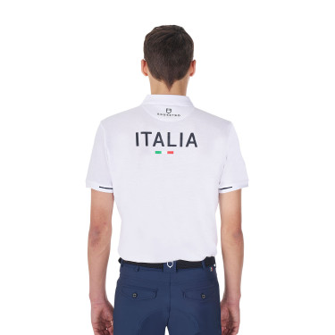 Polo de entrenamiento para hombre Equestro x FISE de tres botones y manga corta Blanco Polo de entrenamiento para hombre Equestro x FISE de tres botones y manga corta Blanco