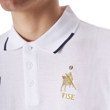 Polo de entrenamiento para hombre Equestro x FISE de tres botones y manga corta Blanco Polo de entrenamiento para hombre Equestro x FISE de tres botones y manga corta Blanco