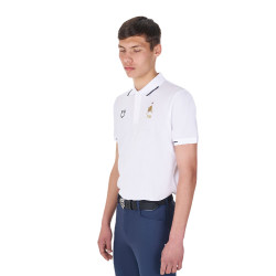 Polo de entrenamiento para hombre Equestro x FISE de tres botones y manga corta Blanco Polo de entrenamiento para hombre Equestro x FISE de tres botones y manga corta Blanco