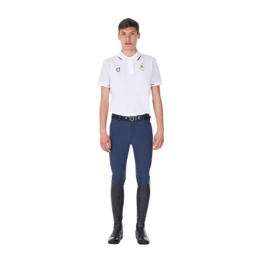 Polo de entrenamiento para hombre Equestro x FISE de tres botones y manga corta Blanco Polo de entrenamiento para hombre Equestro x FISE de tres botones y manga corta Blanco