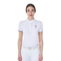 Polo de concurso Equestro x FISE para mujer, corte slim, mangas cortas Blanco