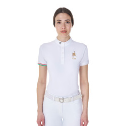 Polo de concurso Equestro x FISE para mujer, corte slim, mangas cortas Blanco