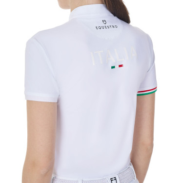 Polo de concurso Equestro x FISE para mujer, corte slim, mangas cortas Blanco