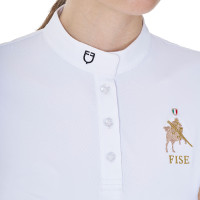 Polo de concurso Equestro x FISE para mujer, corte slim, mangas cortas Blanco