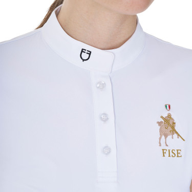 Polo de concurso Equestro x FISE para mujer, corte slim, mangas cortas Blanco