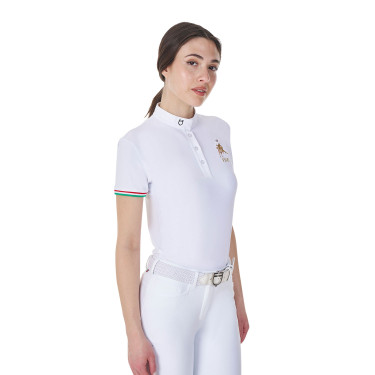 Polo de concurso Equestro x FISE para mujer, corte slim, mangas cortas Blanco