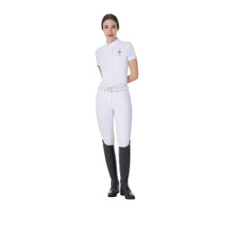 Polo de concurso Equestro x FISE para mujer, corte slim, mangas cortas Blanco