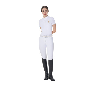 Polo de concurso Equestro x FISE para mujer, corte slim, mangas cortas Blanco