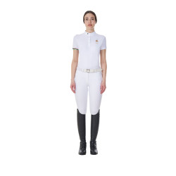 Polo de concurso Equestro x FISE para mujer, corte slim, mangas cortas Blanco