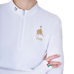 Polo de concurso para mujer de manga larga Equestro x FISE Blanco