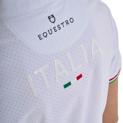 Polo de concurso para niña con cremallera Equestro x FISE de manga corta Blanco