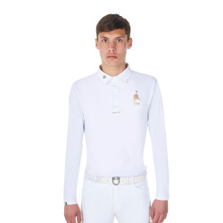 Polo de concurso para hombre de manga larga Equestro x FISE Blanco