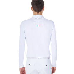 Polo de concurso para hombre de manga larga Equestro x FISE Blanco