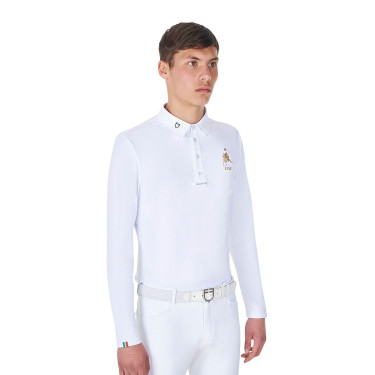 Polo de concurso para hombre de manga larga Equestro x FISE Blanco