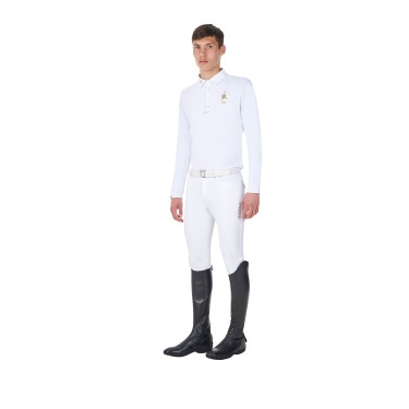 Polo de concurso para hombre de manga larga Equestro x FISE Blanco