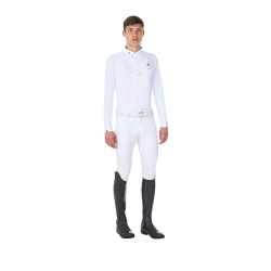 Polo de concurso para hombre de manga larga Equestro x FISE Blanco
