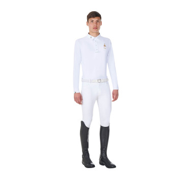 Polo de concurso para hombre de manga larga Equestro x FISE Blanco