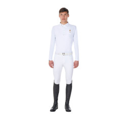 Polo de concurso para hombre de manga larga Equestro x FISE Blanco