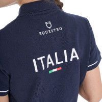 Polo infantil unisex Equestro x FISE de tejido técnico de manga corta Americana marina Azul marino
