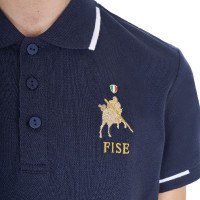 Polo infantil unisex Equestro x FISE de tejido técnico de manga corta Americana marina Azul marino