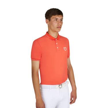 Polo de hombre de entrenamiento Equestro con detalles en contraste, manga corta Tomate cherry / blanco Rojo