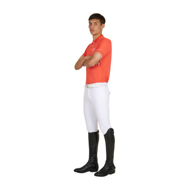 Polo de hombre de entrenamiento Equestro con detalles en contraste, manga corta Tomate cherry / blanco Rojo