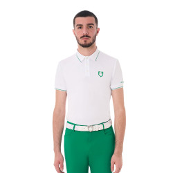 Polo de hombre de entrenamiento Equestro con detalles en contraste, manga corta Blanco / verde ultramarino