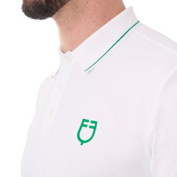 Polo de hombre de entrenamiento Equestro con detalles en contraste, manga corta Blanco / verde ultramarino