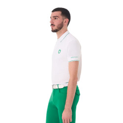 Polo de hombre de entrenamiento Equestro con detalles en contraste, manga corta Blanco / verde ultramarino