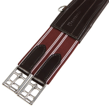 Cinchón de salto de cuero Equestro con elásticos Marrón oscuro