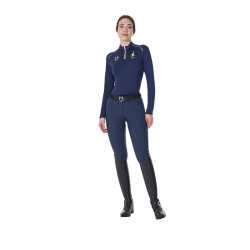 Capa base de entrenamiento para mujer Equestro x FISE Americana marina Azul marino