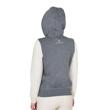 Sudadera de mujer Equestro EQ bicolor con cremallera frontal Gris jaspeado / blanco antiguo