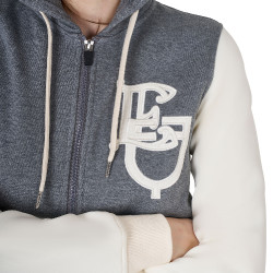 Sudadera de mujer Equestro EQ bicolor con cremallera frontal Gris jaspeado / blanco antiguo