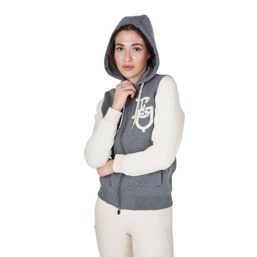 Sudadera de mujer Equestro EQ bicolor con cremallera frontal Gris jaspeado / blanco antiguo