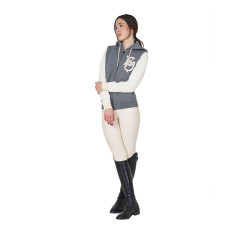 Sudadera de mujer Equestro EQ bicolor con cremallera frontal Gris jaspeado / blanco antiguo
