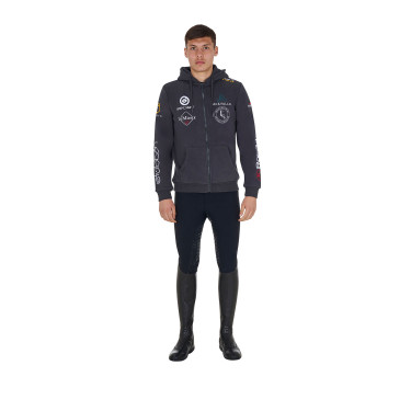Sudadera con capucha para hombre Equestro con múltiples logotipos Asfalto Gris