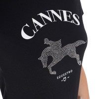 Camiseta de mujer Equestro Cannes de algodón con strass de manga corta Negro