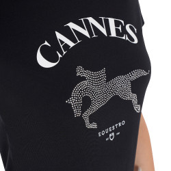 Camiseta de mujer Equestro Cannes de algodón con strass de manga corta Negro